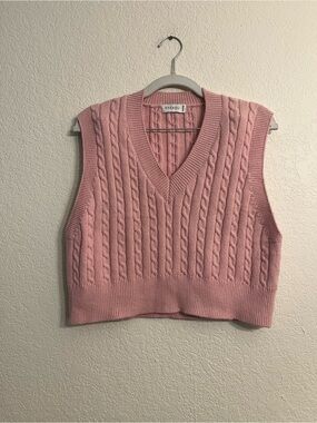 Cottage core coquette girl Shekou Pink Cable-Knit V-Neck Sweater Vest